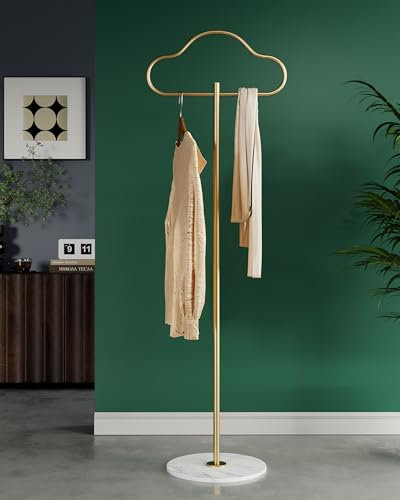 Semjar Gold Coat Rack Stand,Heavy Duty Coat Stand for Small Space Hallway Corner,Metal Gold Free Standing Clothing Rack Coat Tree Clothes Rack for Bedroom Boutique Entryway