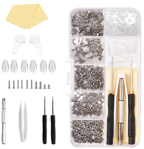 1000 Pcs Glasses Repair Tool Kit Spectacles Repair Screws Set Eyeglasss Sunglass Glasses Repair Tool Kit Set with Mini Screwdriver, Screws Nuts, Glasses Cloth, Silicone Nose Pads, Tweezer