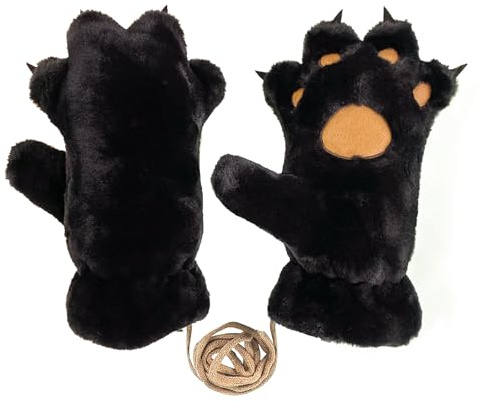 Therian Paws, Warm Plüsch Handschuhe für Katzenpfoten Handschuhe Cosplay Fluffy Therian Handschuhe Katzenhandschuhe Katzen Handschuhe Cosplay Winterhandschuhe Damen für Teenage Girls (Schwarz, M)