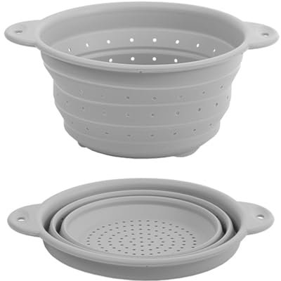 WYLZLKX Scolapasta pieghevole in silicone per frutta e verdura, cestino scolapasta con manico, utensile da cucina, grigio, grande