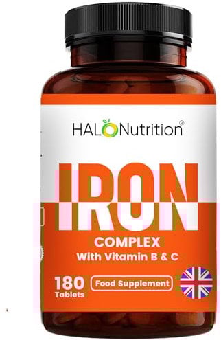 Iron Tablets High Strength 14mg -180 Tablets, 6 Months Supply - Vegan Iron Supplements for Women and Men - Ferrous Fumarate Energy Tablets, Reduces Tiredness and Fatigue - UK Made Iron Vitamin