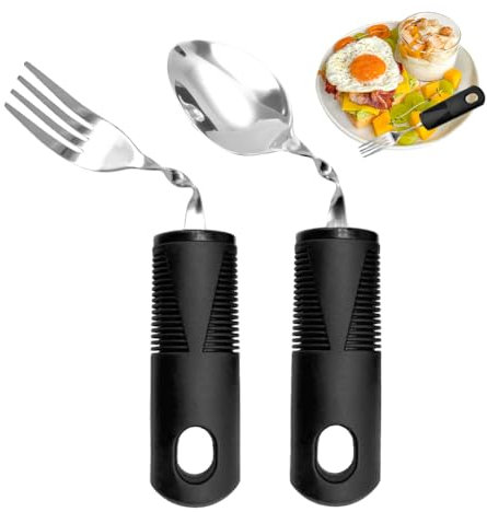 Parkinson Cutlery with Thick Handle, Cutlery for Parkinson Seniors Disabled Aids Parkinson Aid for Elderly People Arthritis Parkinson's Disabled (Black)
