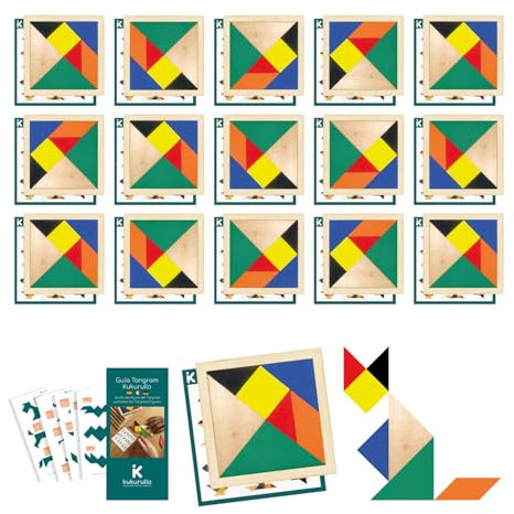 KUKURULLO Tangram Holz Mitgebsel Kindergeburtstag – 15 Mini Tangram -Puzzles, Gastgeschenke für Kinder, Mitbringsel Jungen & Mädchen, Party Give-Aways, Piñata-Füllung, Ideal für Schule & Kita