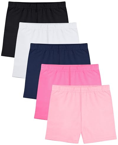 FEQO 5 Pack Girls Bike Shorts Cotton Girls Cartwheel Shorts Under Dress Dance Short for Girl Kids Multi-Color,9-10 Years