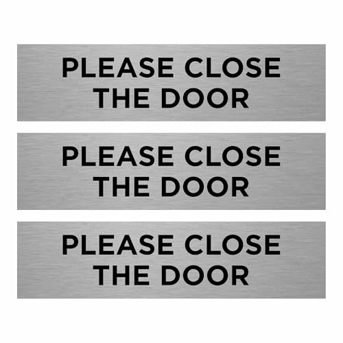 Slimline Aluminium Please Close The Door Sign from ViroDisplay® – Brushed Silver 200 x 50mm – Durable Printed Surface – Self-Adhesive Fixing (3)