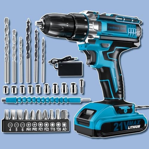 Drill, Cordless Drill and Screwdriver Set, 2.0Ah 3/8 Inch Chuck 370 in-lbs, 25+1 Electric Screwdriver Rechargeable, 2 Speed Power Combi Battery Drills Tool Set 29 Accessories for Home Repair DIY Gift