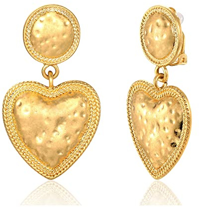 LILIE&WHITE Boucle D'oreille Clip Femme Design Élégant En Forme De Cœur Doré, Anti-Allergique, Résistant À La Décoloration, Accessoire Chic Pour Cadeaux