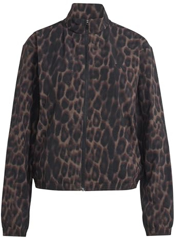 adidas Women's Workout Essentials Leopard Woven Jacket, Earth strata/Black, XS