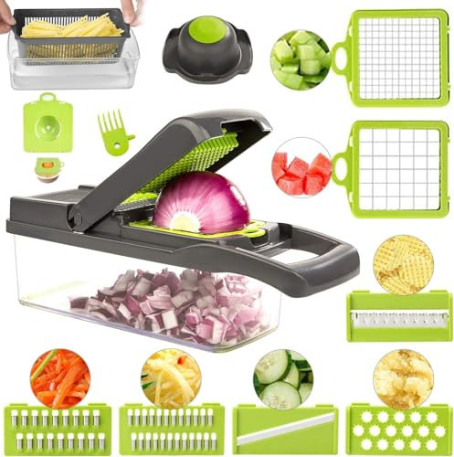 Vegetable Chopper - Multifunction Vegetable Chopper, 15 in 1 Mandoline Slicer Adjustable Vegetable Cutter, Vegetable Cutter with Julienne Grater Include Clean Brush and Hand Guard