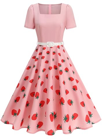 EFOGEP 1950s Dresses for Women Vintage Polka Dots Rockabilly Dress | Short Sleeve A-Line Swing 50s Dresses for Cocktail Wedding Party Prom Work Office Formal