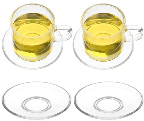 Sosoport Soucoupes à Thé Rondes Lot de 4, Verre Transparent | Aspect Clair, Forme Ronde, Haute , Facile à Laver, pour Salons de Thé et Salles de Yoga