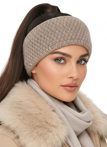 Baesics Stirnband Damen Taupe - Winter Ohrenwärmer warm Waffelmuster | Mit weichem Fleece-Innenfutter, dehnbar, 48-58 cm, Unisex für Damen und Herren. Feines Waffelmuster für Sport und Alltag