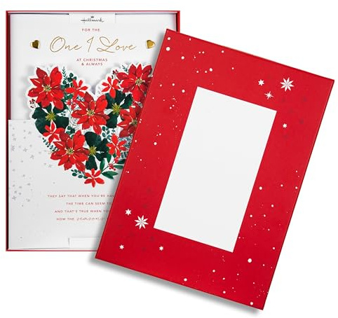 Hallmark Luxury Boxed Christmas Card for One I Love - Traditional Illustrated Poinsettia Heart Design