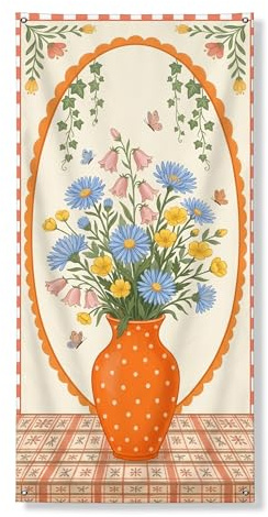 Türabdeckung im Vintage-Stil, dekorativ, buntes Blumenvasen-Design für Frühling, festliche Dekoration für drinnen und draußen, 91,4 x 183,9 cm