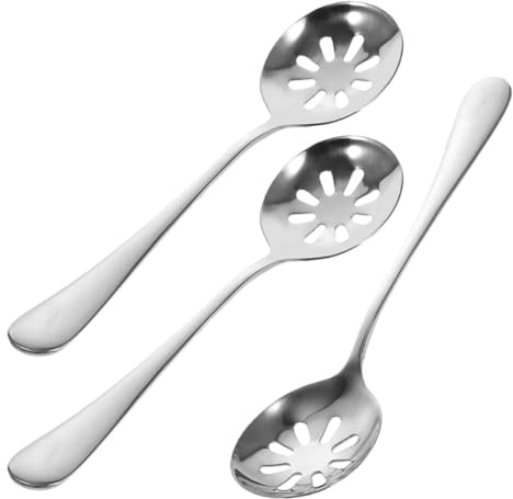 SOLUSTRE Set 3 Cucchiai Forati in Acciaio Inossidabile per Cucina, Posate da Buffet Argento, Facili da Pulire per Scolatura Rapida, per Feste e Buffet