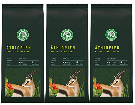 Lebensbaum Bohnenkaffee, Äthiopien Yirgacheffe, ganze Bohne, Bio, 3 x 250g
