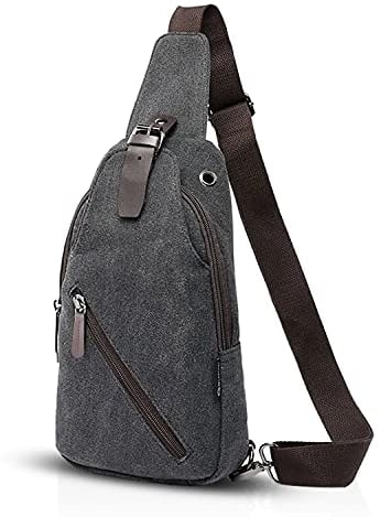 FANDARE Vintage Umhängetasche Sling Bag Schule Reisen Männer Frauen Messenger Rucksäcke Brustbeutel Sporttasche Travers Outdoor Canvas, Schwarz, L, Freizeitrucksack