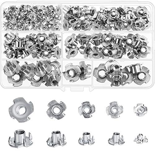 90 Stück Einschlagmuttern mit 4 Einschlagspitzen, Sinzau Einpressmuttern Verzinktem Kohlenstoffstahl Nüsse für Klettergriffe bzw, Kletterwand M3 M4 M5 M6 M8 Sortiment Schrauben Kits
