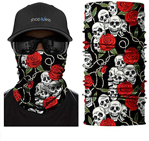 ShopINess Unisex Schlauchschal Halswärmer Neckwarmer Multifunktions schlauchtuch totenkopf für Motorrad Bikes Sport Festival Halloween Karneval - Totenschädel (Rose)