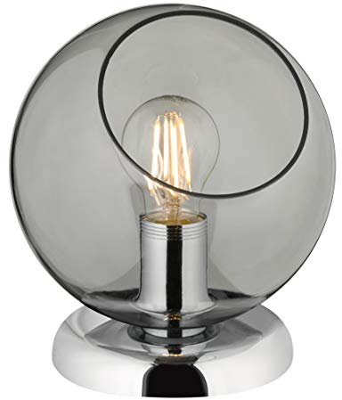 Reality Leuchten Tischleuchte Clooney R50071054, Metall Chrom, Glas rauchfarbig, exkl. 4x E27