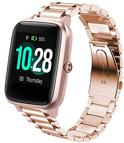 LvBu Armband Kompatibel mit ID205L, Classic Edelstahl Uhrenarmband für ID205L/ willful SW021/ YAMAY SW021/LIFEBEE ID205L/PUTARE ID205 / Fitpolo ID205L Smartwatch (Roségold)