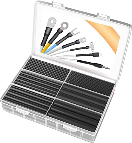 Pointool 140Pcs Heat Shrink Tubing Kit 3:1 Black Heat Shrink Tube Wire Shrink Wrap Electrical Waterproof Automotive Marine Heat Shrink Wrap Tubing Assortment with Adhesive Lined for Wires