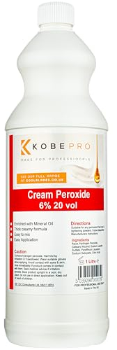 Kobe Cream Peroxide - Works with All Brands of Hair Bleach, Hair Colour / Tint & Lightening Powder - Choice of Strength & Pack Size - 1 Litre - 6% (20 vol)