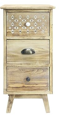 Rebecca Mobili Schmaler Nachttisch, Kleine Kommode, 3 Schubladen, Hellbraun Shabby White, Paulownia Holz, Für Badezimmer Schlafzimmer - Maße: 65 x 30 x 30 cm (H×B×T) - Art. RE6620
