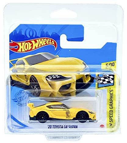 Hot Wheels 20 Toyota GR Supra (Gelb) 5/10 HW Speed Graphics 2021 - 178/250 (kurze Karte) *** Lieferung in KLAS Autohalter Schutztasche *** GTB76