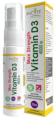 Vitamin D Spray Top Power - VIT D3 4000 IU Natural Peppermint Flavour 25ml (144 Servings) Daily Oral Spray Pill-Free Vitamin D Supplement, Over 3 Months Supply - Made in The (UK)