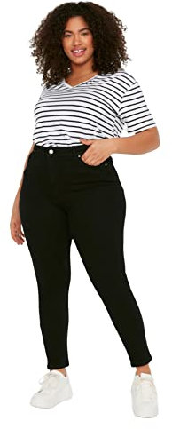 Trendyol Damen Gerade Hohe Taille Plus-Size-Jeans Jeans, Schwarz, 48 Große Größen EU