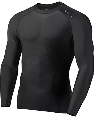 SURFEASY Men's Rash Vest Swim Shirts, Quick Drying Rash Guard Swimming Surfing Rash Tops Shirts T-Shirt Long Sleeve(Black,M)