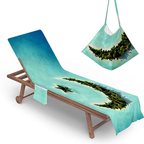 Highdi Schonbezug Liegestuhlauflage, Meer Motiv Schonbezug für Gartenliege, Strandliegenauflage mit Taschen, Mikrofaser Handtücher für Strandliegen Liegestuhl (75x210cm,Inseln)