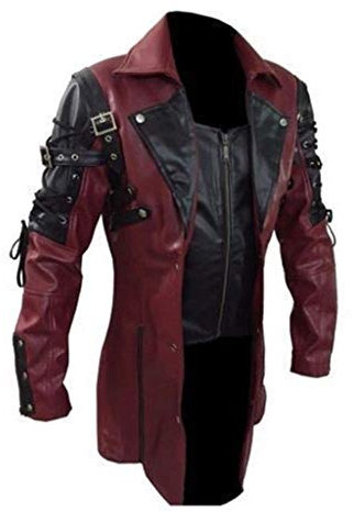 Veste steampunk pour homme - Costume de vampire - Costume de pirate - Costume de gentleman - Chaud - Coupe-vent - Gilet vintage - Steampunk gothique, Rouge, M