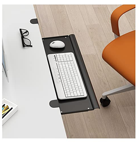 Bandeja Ergonómica para Teclado, Cajón Metálico para Teclado Bajo El Escritorio con Abrazadera en Forma de C, Soporte para Teclado de Ordenador Extraíble, Sin Tornillos en El Escritorio, Negro
