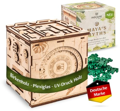 INSCAPE Maya´s Myths - Escape Room Spiel Erwachsene - XL Rätselbox Holz - Escape Box - 3D Puzzle Box - Knobelspiele für Erwachsene - Geburtstagsgeschenk für Erwachsene - Geschenkbox - Cluebox