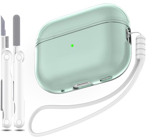 MHYALUDO Compatible con Airpods Pro 2ª/1ª generación, Compatible con Airpods Pro Case 2ª Gen Puerto de Carga USB C, Funda Transparente Suave a Prueba de Golpes con cordón de Limpieza,Verde