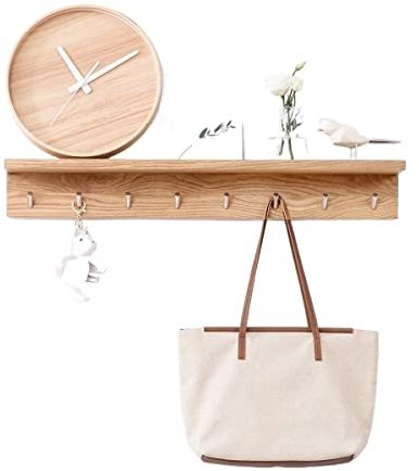 UWALLS Coat Hook Solid Oak Rustic Coat Hook Wall Mounted Coat Rack Shelf with 8 Hooks for Entryway Bathroom Kitchen Cupboard Organizer Coat Rack