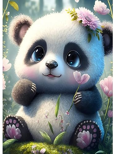 DAERLE Diamond Painting Panda, Diamant Painting Bilder Niedlicher Panda, Diamond Painting Erwachsene, Diamond Painting Bilder Diamant Bilder Kinder DIY Cross Stickerei Malerei Kits Wand Dekor 30x40cm