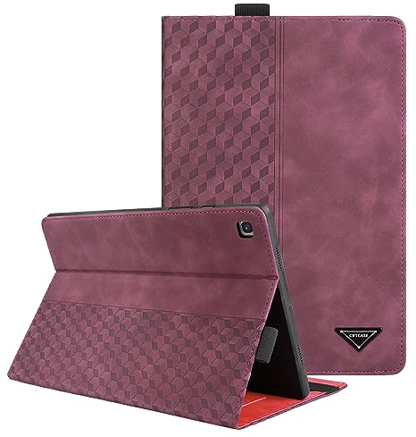 CXTCASE Hülle für Samsung Galaxy Tab S5e 10.5 2019 (SM-T720/T725), Multi-Winkel Folio Flip PU Lederhülle Smart Cover Case Schutzhülle für Samsung Galaxy Tab S5e 2019, Weinrot