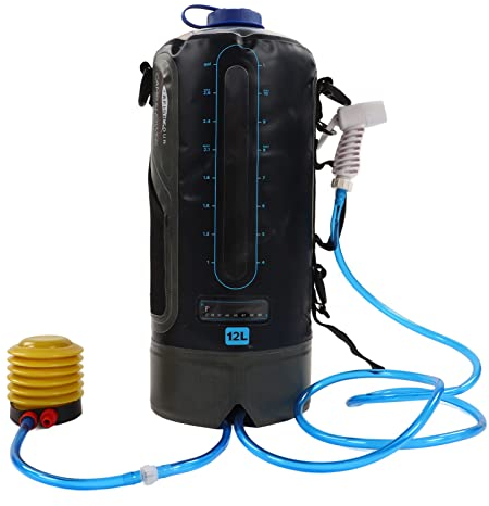 Haofy Outdoor-Wasseraufbewahrungsbeutel, Outdoor-Badetasche, 12 L Fassungsvermögen, Camping-Duschtasche, Faltbare Badetasche mit Pumpe und Wasserschlauch für Outdoor-Rucksacktouren