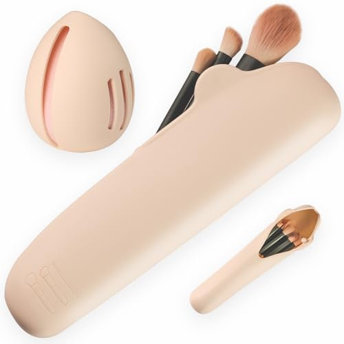 Makeup Brush Organizer And Makeup Sponge Holder Set Anti-Fall Out Buckle Makeup Brush Holder For Traveling Breathable Silicone Blender Sponge Case Makeup Tools Travel Essentials For Women White
