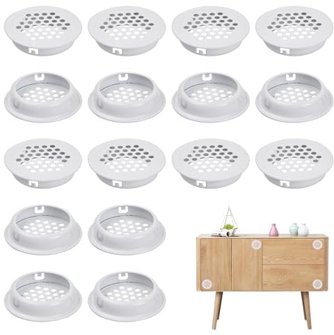 20 Pezzi Aria Griglie Di Ventilazione Rotondo, 35mm Foro Ventilazione, Griglia di Aerazione Rotonda, Griglia Ventilazione Acciaio Inox per Bagno, Armadio, Libreria, Scarpiera (Bianco)