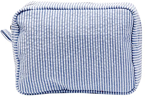 ARVALOLET Seersucker Kosmetiktasche mit Reißverschluss, Make-Up-Organizer, tragbar, groß, wasserdicht, Nylon, for Damen und Mädchen, dunkelblau, S
