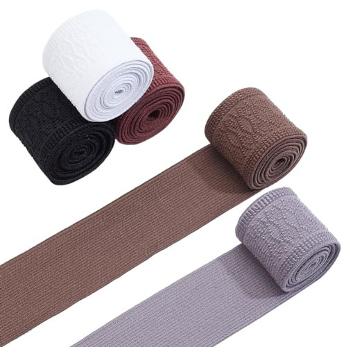 PH PandaHall 5.5 Yards/ 5 m 5 Farben Gummibänder 4.8 cm Breites Gummiband Flaches Rhombus Dehnband Schweres Stretchband Zum Basteln Nähen Stirnbänder Haarbänder Bund