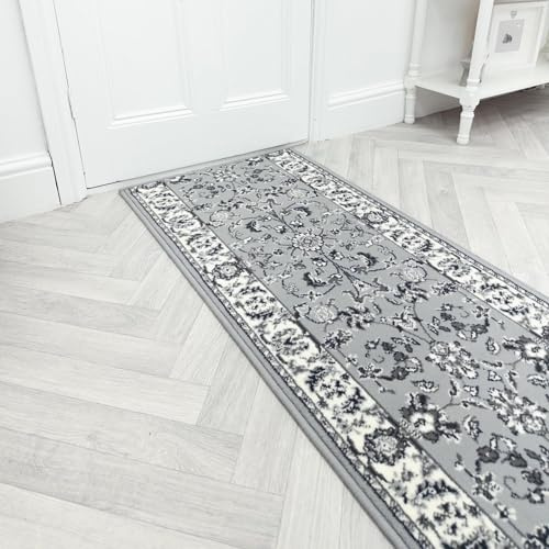 runrug Soft & Luxurious Hallway Runner Rug - Comfortable Carpet for Hall, Kitchen & Corridor - Multiple Sizes - Stain-Resistant, Dirt-Resistant - 270cm x 80cm - 9mm Thick - Traditional, Grey