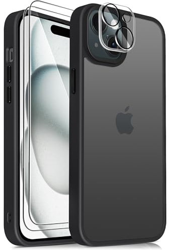 Mootobo for iPhone 15 Case, 4 in 1 Phone Case with 2*Screen Protector + 1*Lens Protector, 10FT Military Grade Drop Protection Case with Anti-Fingerprint Matte Back 6.1 inch - Black