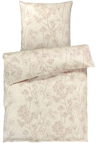 Pure Label Blumen Bettwäsche 155x220 cm mit einem Kissenbezug 80x80 cm - Traumhaft weiches Bettwäsche-Sets 155 x 220 cm in Creme aus 100% Baumwolle mit YKK Reißverschluss