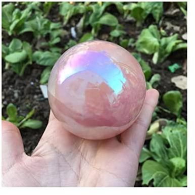 CZAOINCU Raumdekoration Engel Aura Rosenquarz Kristalle Kugel Natursteine und Mineralien Edelstein Kugel Heimdekoration Feng Shui Kunsthandwerk Yoga (Color : Pink, Size : 60-70mm)