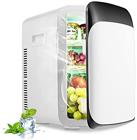 GOPLUS Mini Nevera Pequeña 15L de -3 a 50 ℃, Mini Refrigerador con Funciones Enfriar Calentar, Mini Bar con Regulador de Temperatura Automático para Refresco Cosmético, 38 x 33 x 27 CM (Blanco)